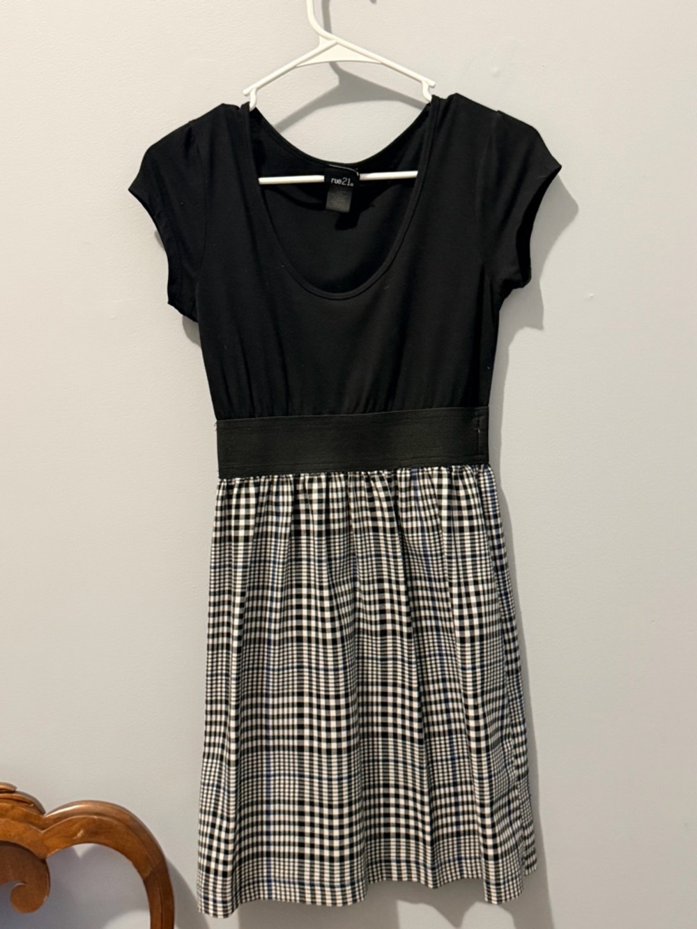 Rue21 Black Top with Black and White Plaid Skirt Mini Dress